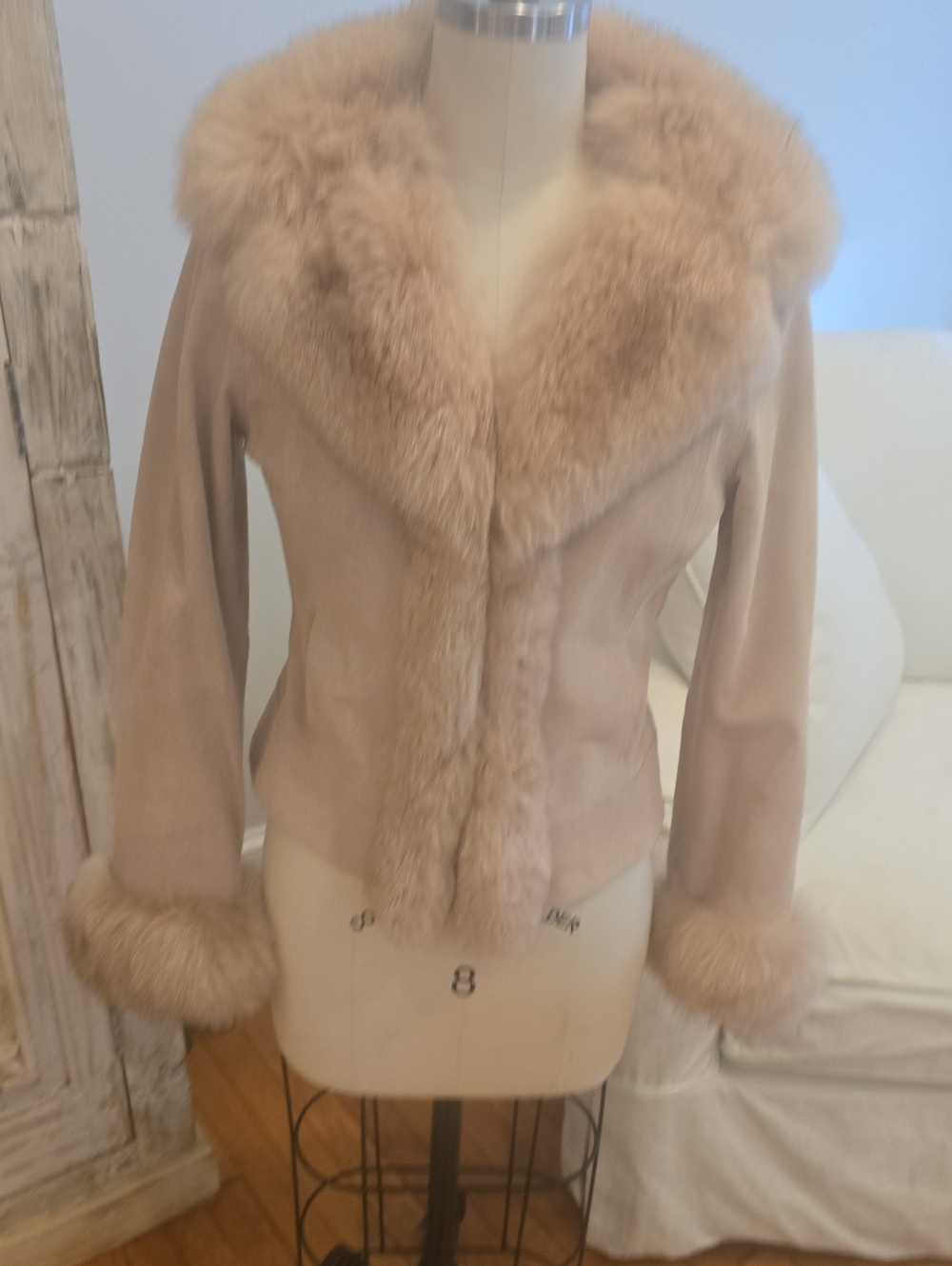 Women’s  Fur & Suede,  Beige Fitted  Jacket